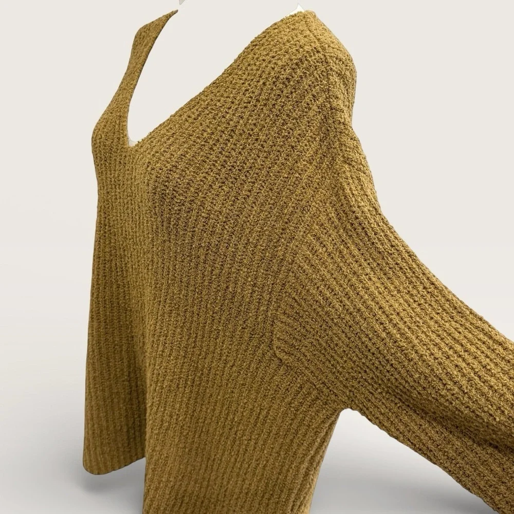Eileen Fisher Women’s Organic Cotton Cashmere Fluff V-Neck Sweater Gold Leaf NWT